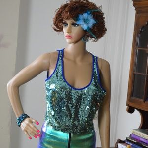 Blue Back / Green Sequins In Front Top